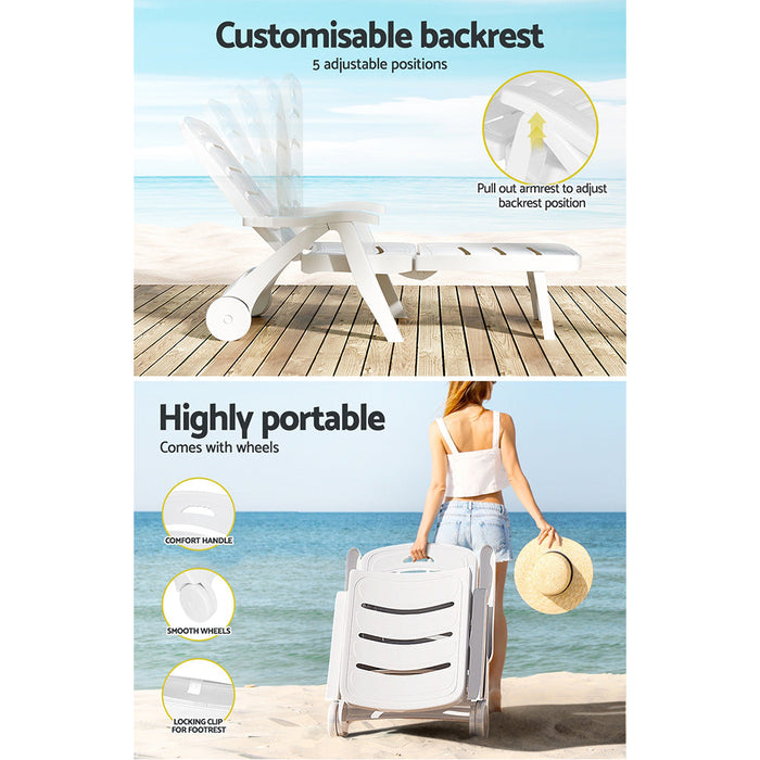 Amalfi Foldable Modern Sun Lounge | Weather Resistant Outdoor Pool Lounger Day Bed With Moveable Wheels