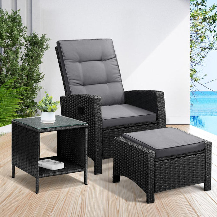 Amalfi Rattan Wicker Outdoor Chair Set | Weather Resistant Adjustable Cushioned Lounger Chairs