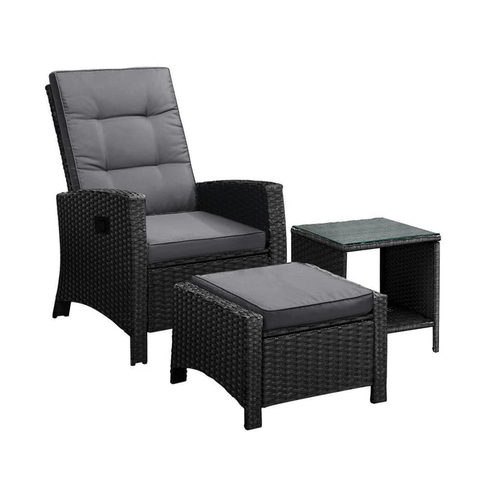 Amalfi Rattan Wicker Outdoor Chair Set | Weather Resistant Adjustable Cushioned Lounger Chairs