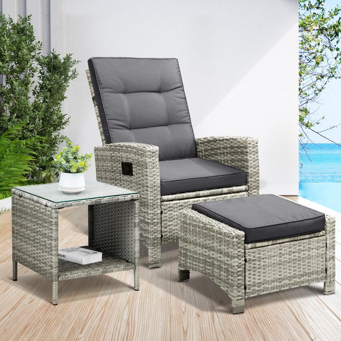 Amalfi Rattan Wicker Outdoor Chair Set | Weather Resistant Adjustable Cushioned Lounger Chairs