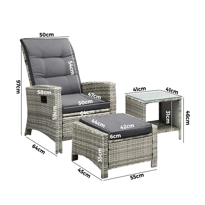 Amalfi Rattan Wicker Outdoor Chair Set | Weather Resistant Adjustable Cushioned Lounger Chairs
