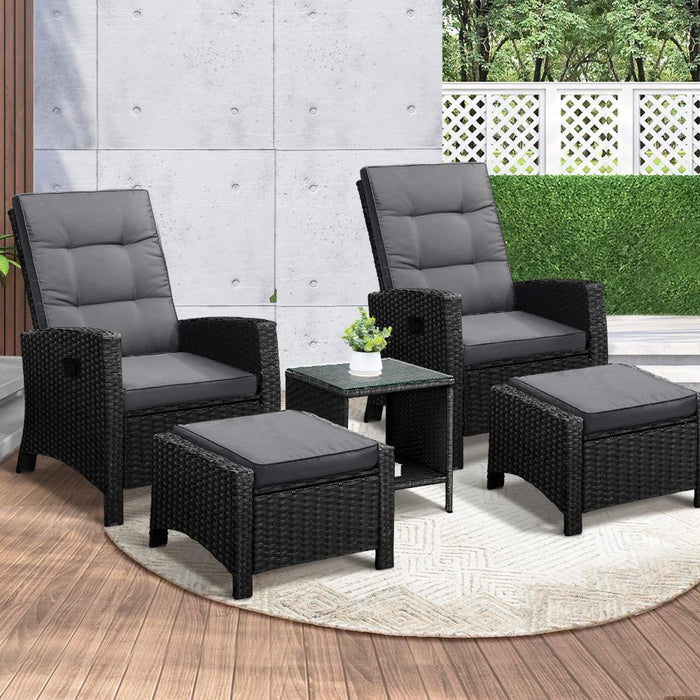 Amalfi Rattan Wicker Outdoor Chair Set | Weather Resistant Adjustable Cushioned Lounger Chairs