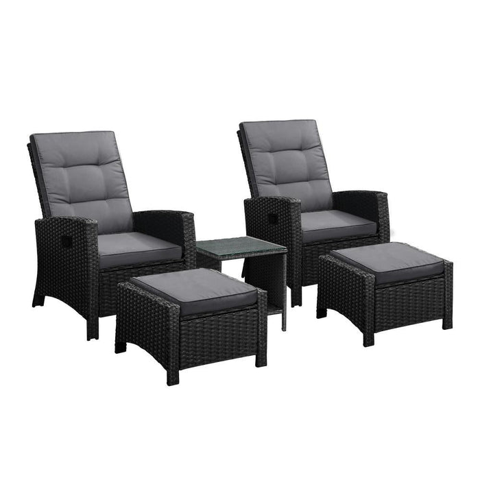 Amalfi Rattan Wicker Outdoor Chair Set | Weather Resistant Adjustable Cushioned Lounger Chairs