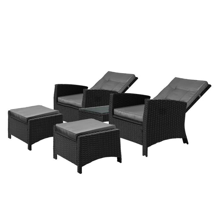 Amalfi Rattan Wicker Outdoor Chair Set | Weather Resistant Adjustable Cushioned Lounger Chairs