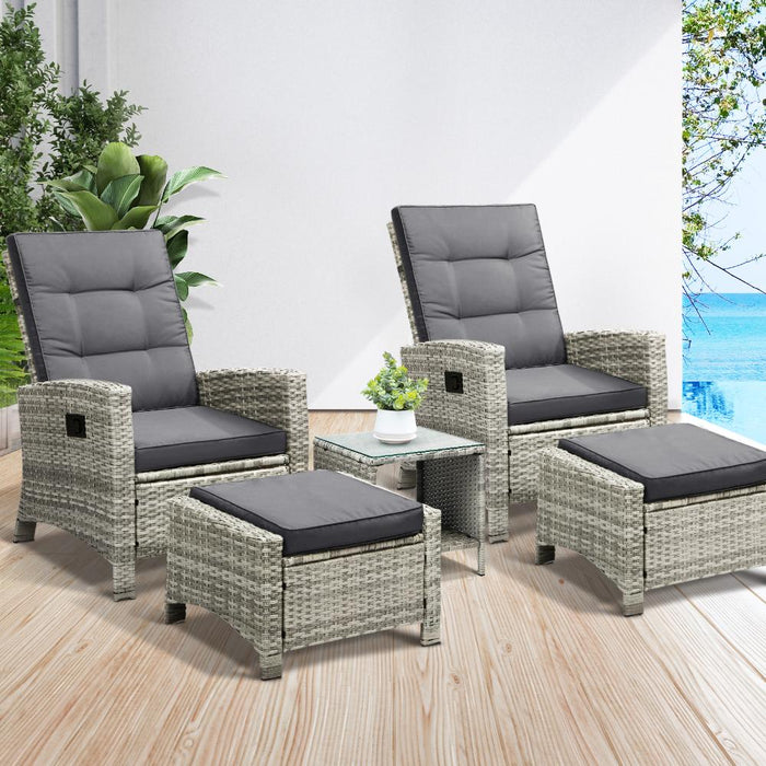 Amalfi Rattan Wicker Outdoor Chair Set | Weather Resistant Adjustable Cushioned Lounger Chairs