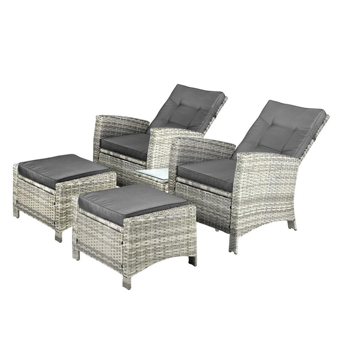 Amalfi Rattan Wicker Outdoor Chair Set | Weather Resistant Adjustable Cushioned Lounger Chairs