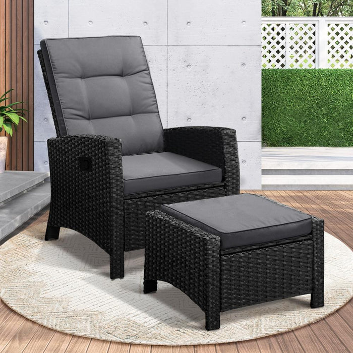 Amalfi Rattan Wicker Outdoor Chair Set | Weather Resistant Adjustable Cushioned Lounger Chairs