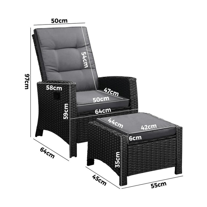 Amalfi Rattan Wicker Outdoor Chair Set | Weather Resistant Adjustable Cushioned Lounger Chairs