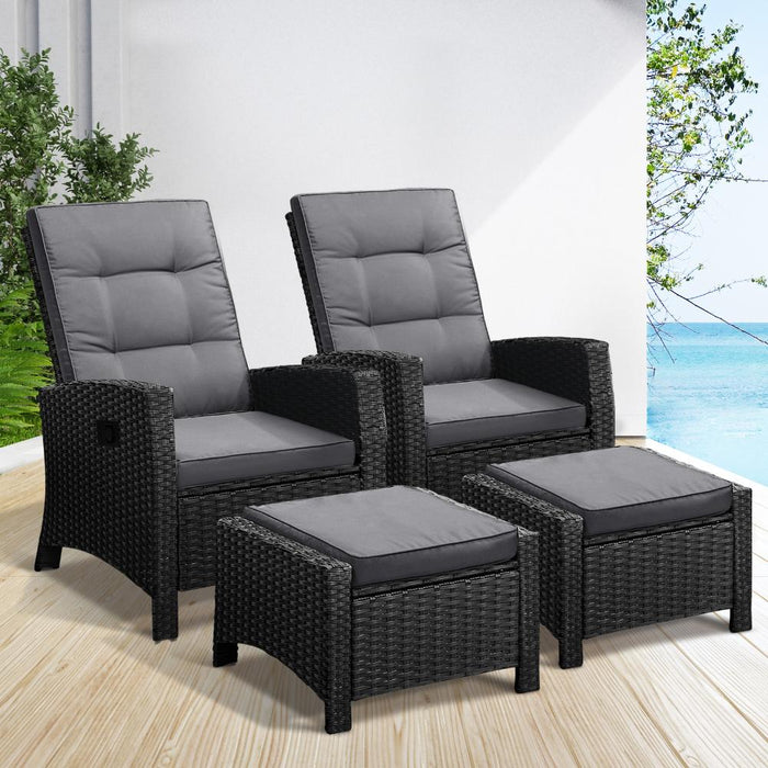 Amalfi Rattan Wicker Outdoor Chair Set | Weather Resistant Adjustable Cushioned Lounger Chairs