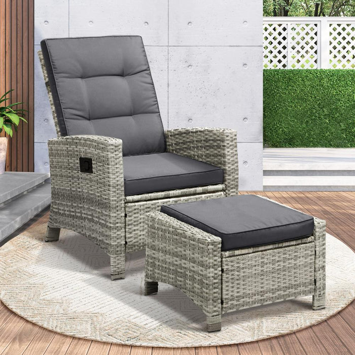 Amalfi Rattan Wicker Outdoor Chair Set | Weather Resistant Adjustable Cushioned Lounger Chairs
