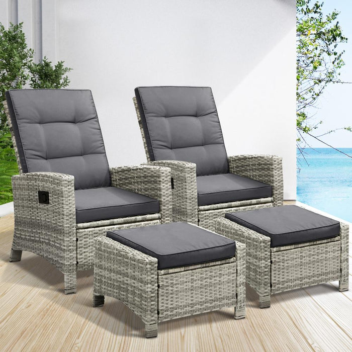 Amalfi Rattan Wicker Outdoor Chair Set | Weather Resistant Adjustable Cushioned Lounger Chairs