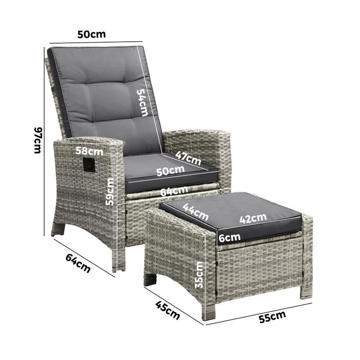 Amalfi Rattan Wicker Outdoor Chair Set | Weather Resistant Adjustable Cushioned Lounger Chairs