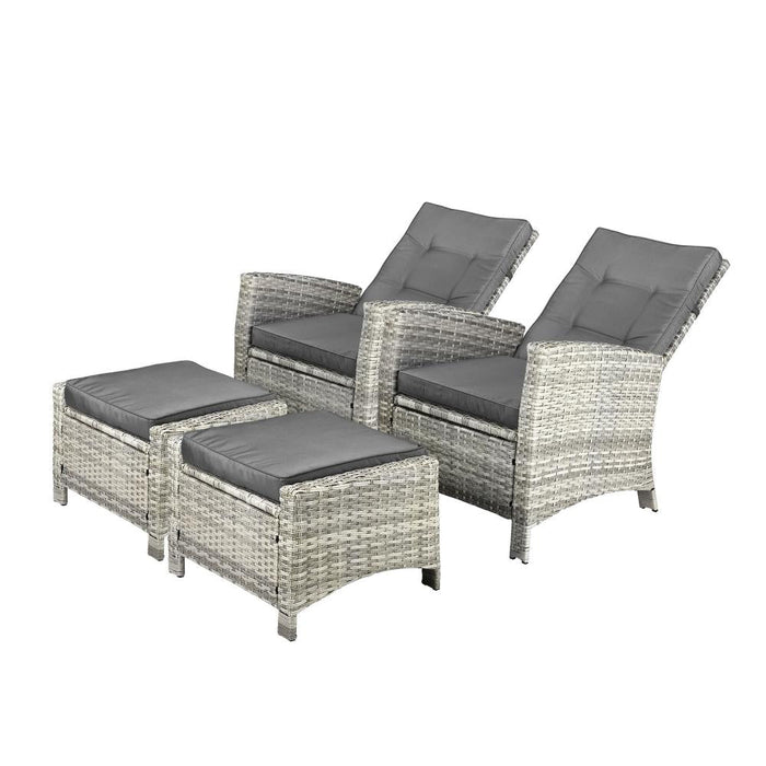 Amalfi Rattan Wicker Outdoor Chair Set | Weather Resistant Adjustable Cushioned Lounger Chairs