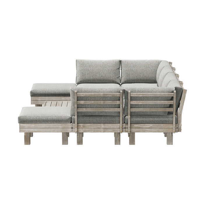 Milano Luxe Wooden Outdoor Lounge Set with Table | Modern Soft Extra Wide Cushions Outdoor Sofa Set