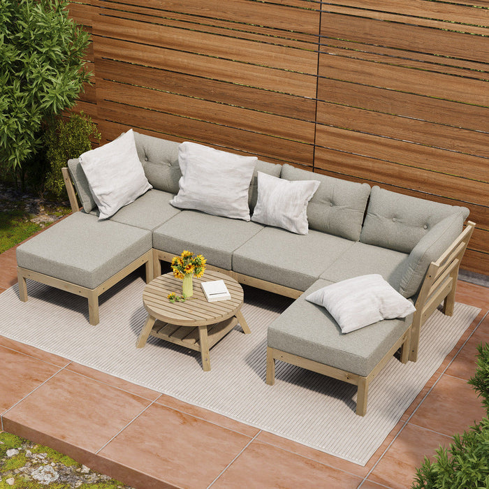 Playa Orsini Wooden Outdoor Lounge Set with Table | Modern Beige Cushion Outdoor Lounge Set