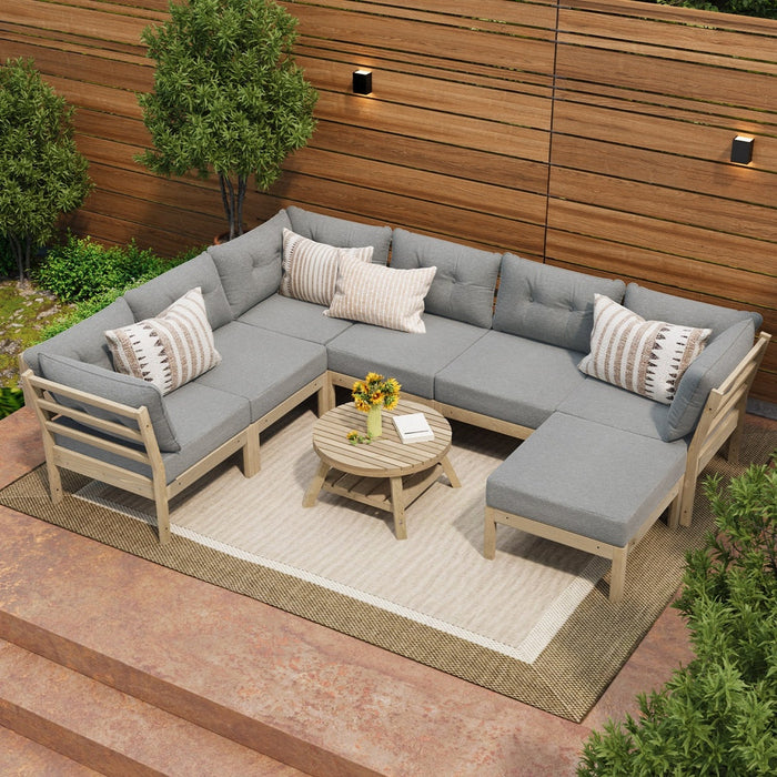 Playa Orsini Wooden Outdoor Lounge Set with Table | Modern Grey Cushion Outdoor Lounge Set