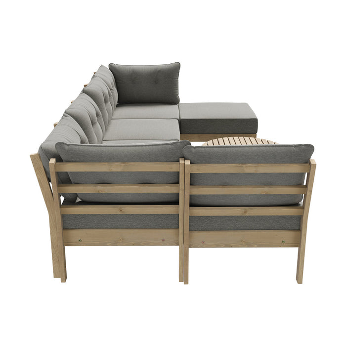 Playa Orsini Wooden Outdoor Lounge Set with Table | Modern Grey Cushion Outdoor Lounge Set
