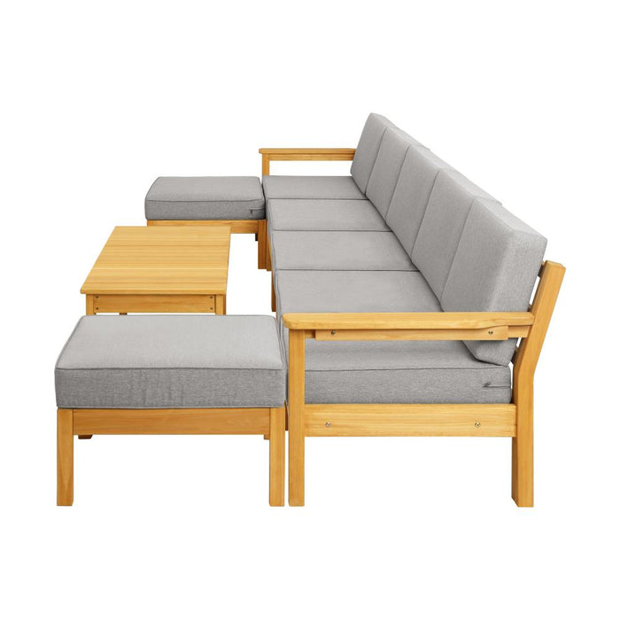 Playa Bonita Wooden Outdoor Lounge Set | Flexi Layout Modern Outdoor Patio Furniture Set