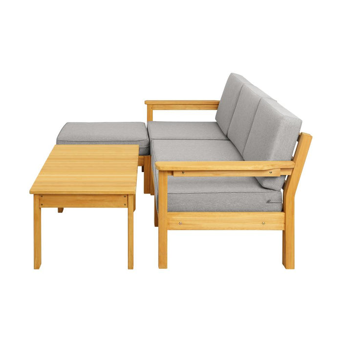 Playa Bonita Wooden Outdoor Lounge Set | Flexi Layout Modern Outdoor Patio Furniture Set