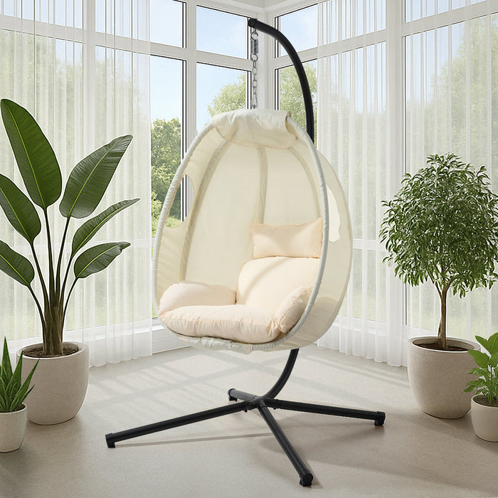 Milano Soft Padded Luxe Covered Outdoor Egg Chair | Modern Swinging Plush Egg Chair
