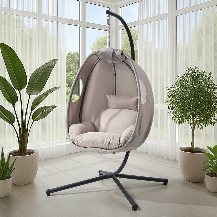 Milano Soft Padded Luxe Covered Outdoor Egg Chair | Modern Swinging Plush Egg Chair