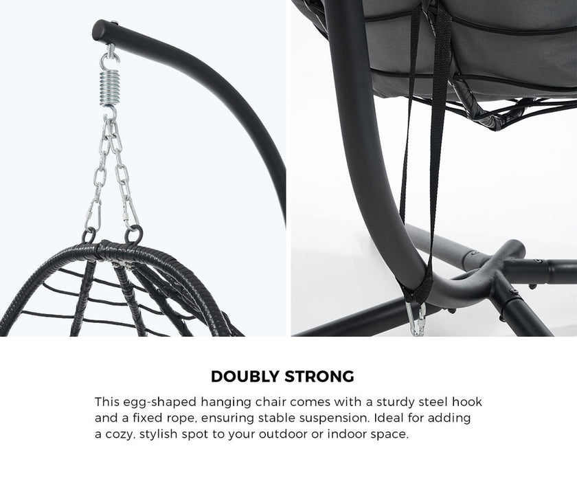 Milano Soft Padded Luxe Rattan Outdoor Egg Chair | Modern Swinging Plush Egg Chair