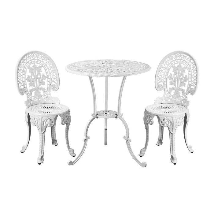 Milano 3pc Outdoor Bistro Set | Cast Alyminium Patterned Table and Chair Bistro Set
