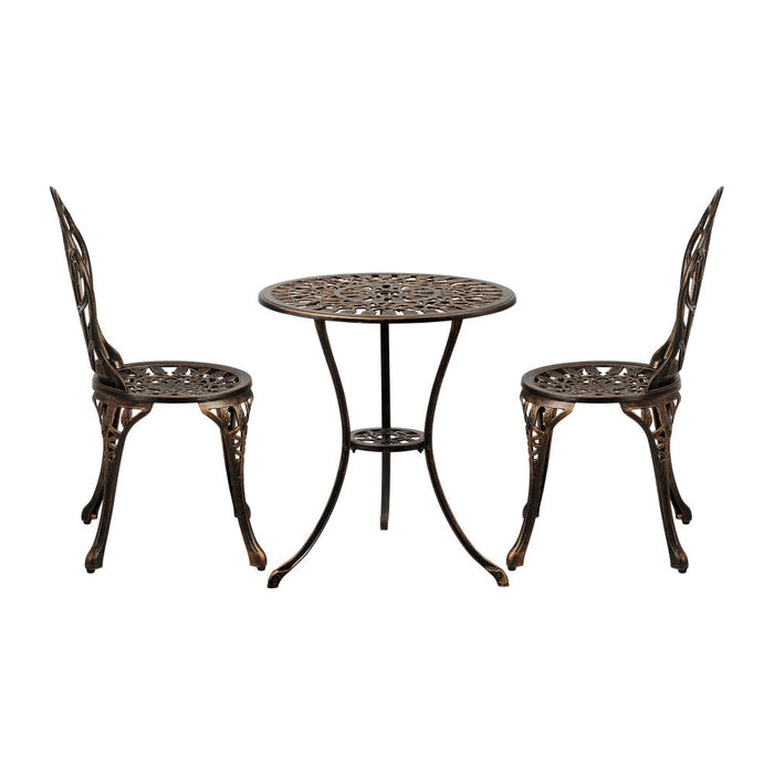 Milano 3pc Outdoor Bistro Set | Cast Alyminium Patterned Table and Chair Bistro Set