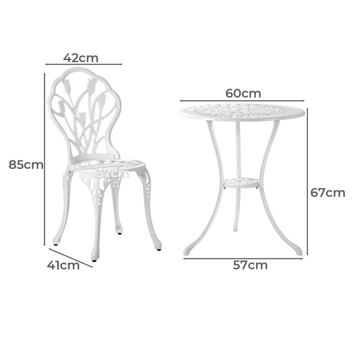 Milano 3pc Outdoor Bistro Set | Cast Alyminium Patterned Table and Chair Bistro Set