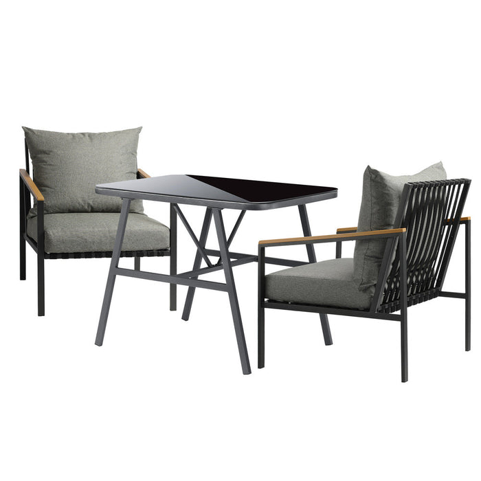 Milos 3 Piece Outdoor Furniture Patio Set | Weather Resistant Dining Setting | 3pc Lounger Chair Set with Cushions
