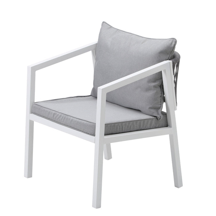 Alluro White 3pc Marble Style Table and Chair Outdoor Set | Soft Cushioned Chairs and Table Patio Furniture Set