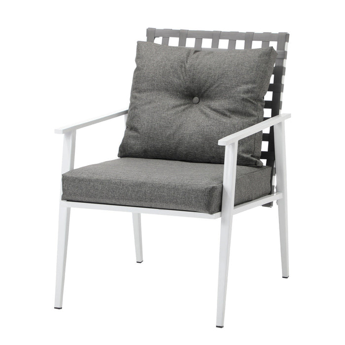 Alluro White 3pc Marble Style Table and Chair Outdoor Set | Soft Cushioned Chairs and Table Patio Furniture Set