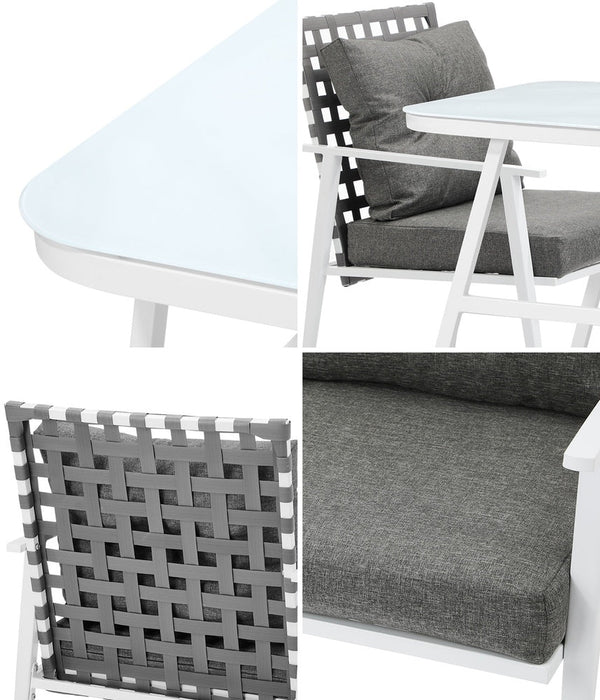 Alluro White 3pc Marble Style Table and Chair Outdoor Set | Soft Cushioned Chairs and Table Patio Furniture Set