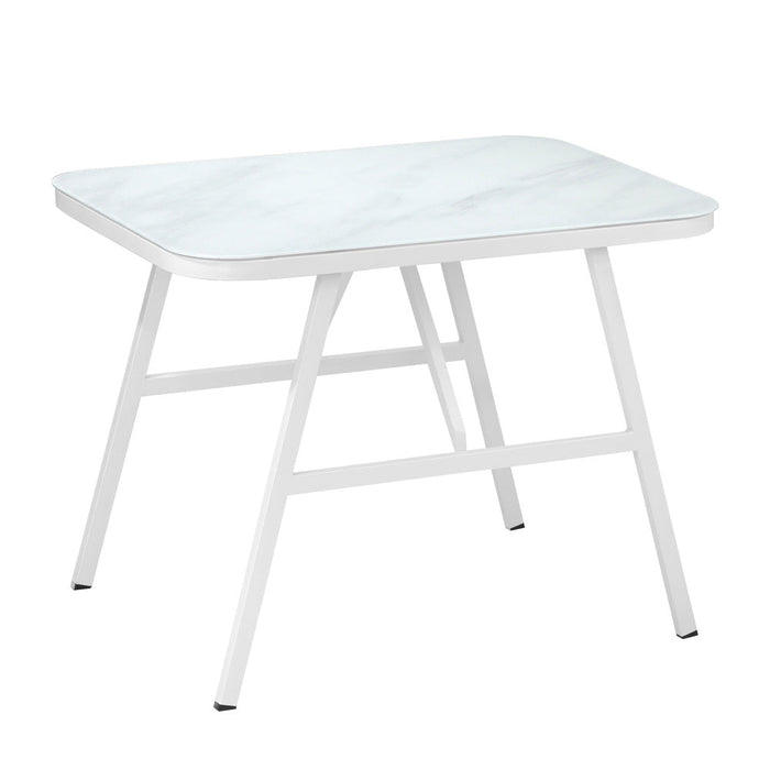 Alluro White 3pc Marble Style Table and Chair Outdoor Set | Soft Cushioned Chairs and Table Patio Furniture Set
