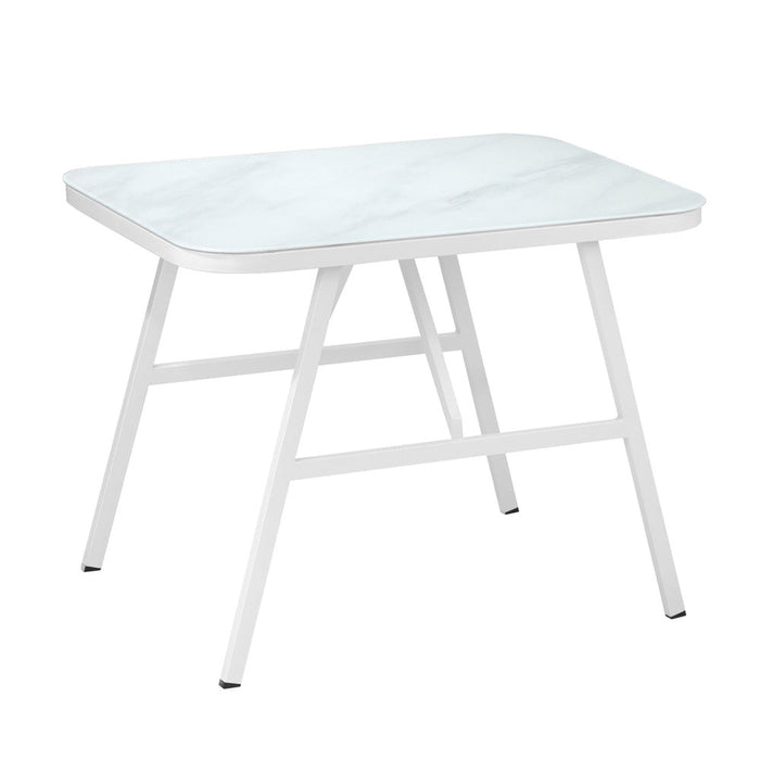 Alluro White 3pc Marble Style Table and Chair Outdoor Set | Soft Cushioned Chairs and Table Patio Furniture Set