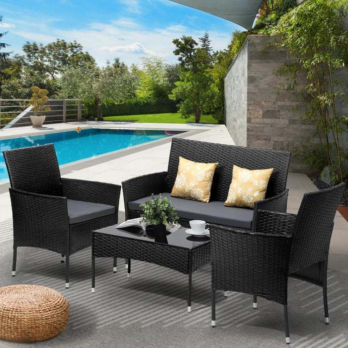 Terraza Premium Wicker Rattan 4pc Outdoor Furniture Set | 4 Piece Outdoor Lounge and Table Patio Set
