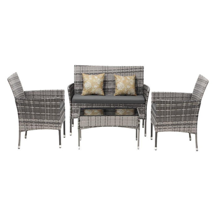 Terraza Premium Wicker Rattan 4pc Outdoor Furniture Set | 4 Piece Outdoor Lounge and Table Patio Set