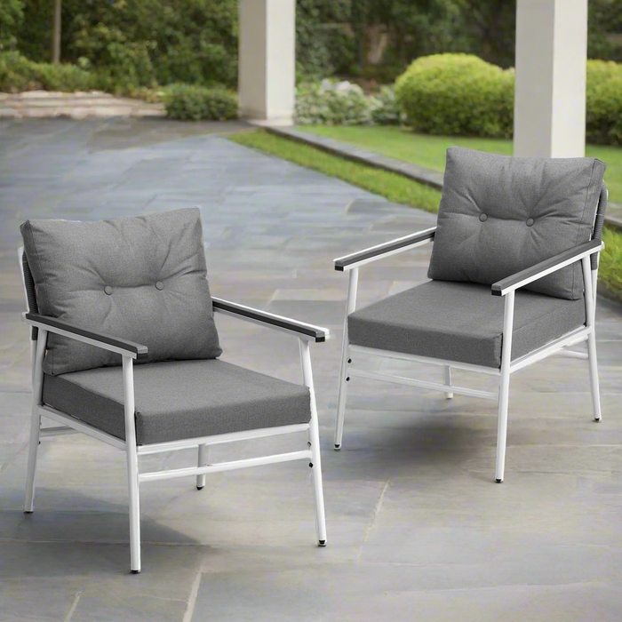 Set of Two Puglia Modern Weatherproof Outdoor Chairs with Cushions | Two Indoor Outdoor Patio Balcony Chairs