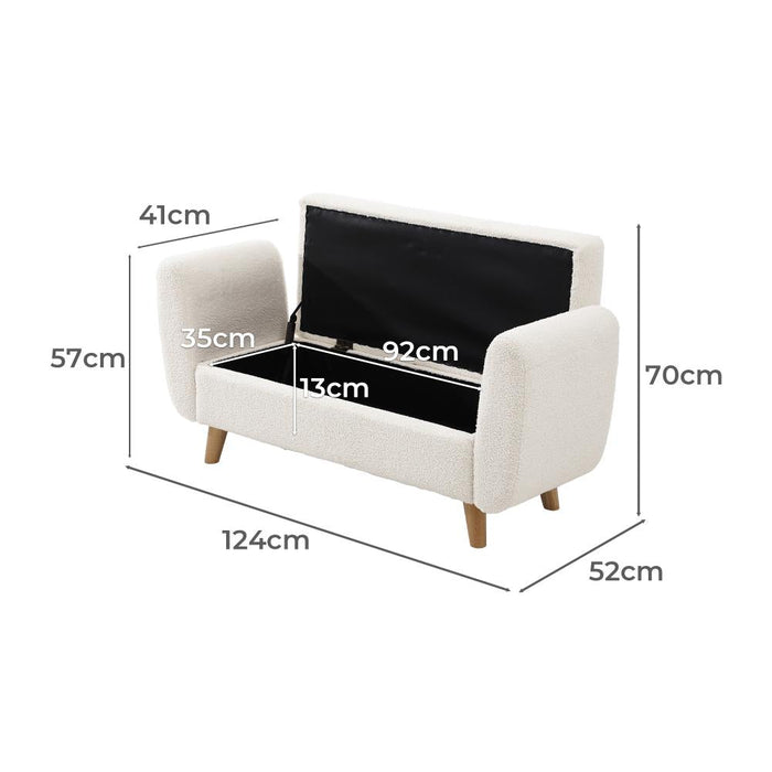 Teddy Boucle Seating Storage Ottoman Daybed | White Boucle Blanket Box Seating Bench
