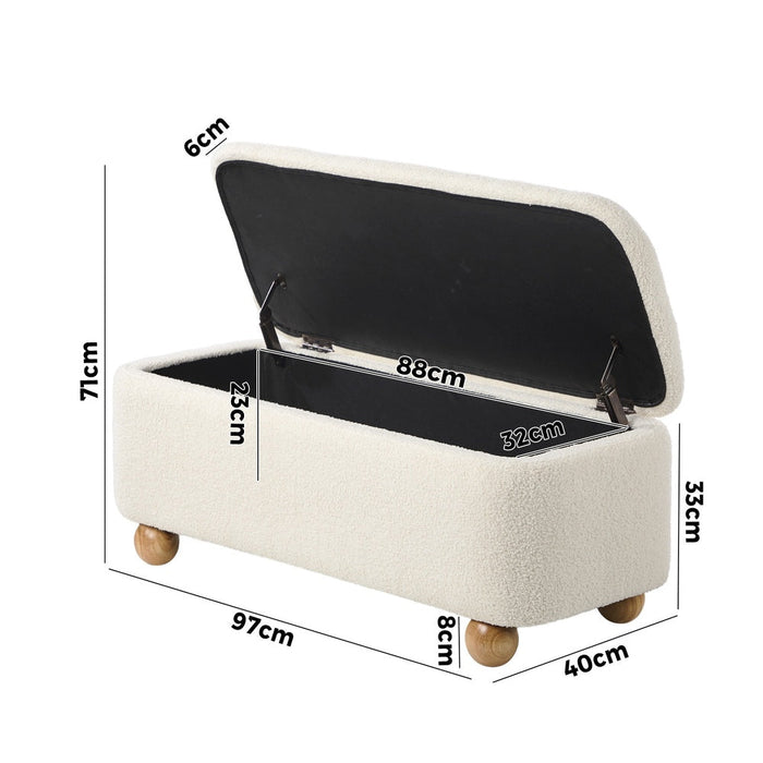 Taledo Two in One Ottoman Storage Box and Seating Bench | Cushioned Soft Boucle or Fabric Blanket Box