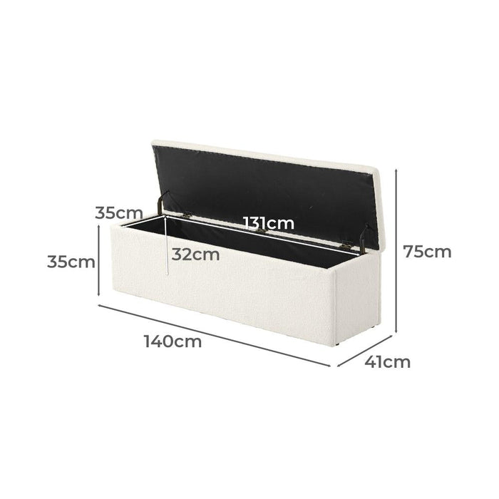Teddy Boucle Seating Storage Ottoman Daybed | White Boucle Blanket Box Seating Bench