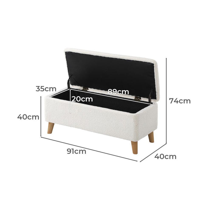 Teddy Boucle Seating Storage Ottoman Daybed | White Boucle Blanket Box Seating Bench