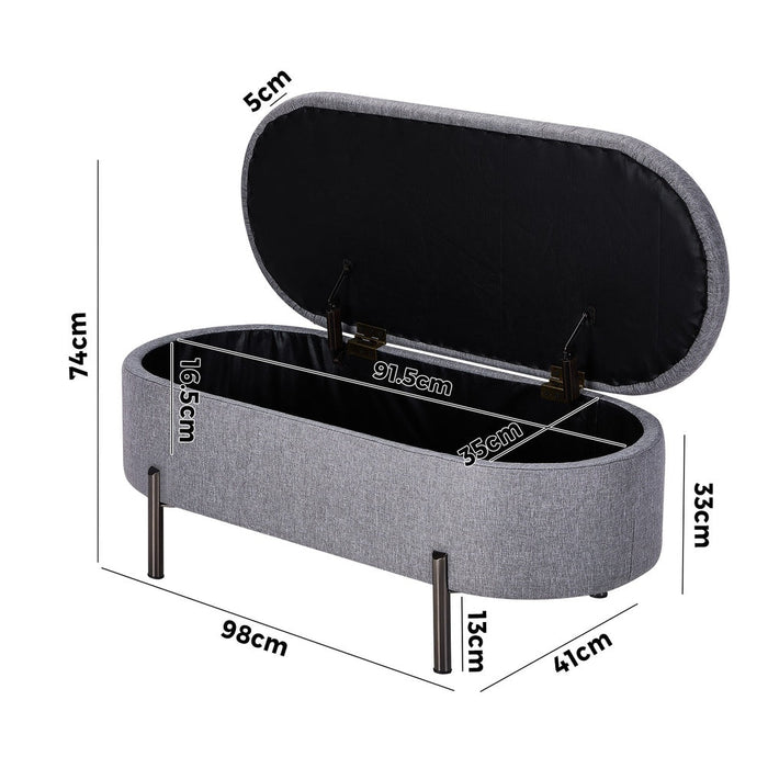 Julia Two in One Storage Ottoman and Seating Bench | Oval Shaped Modern Blanket Box Boucle or Linen