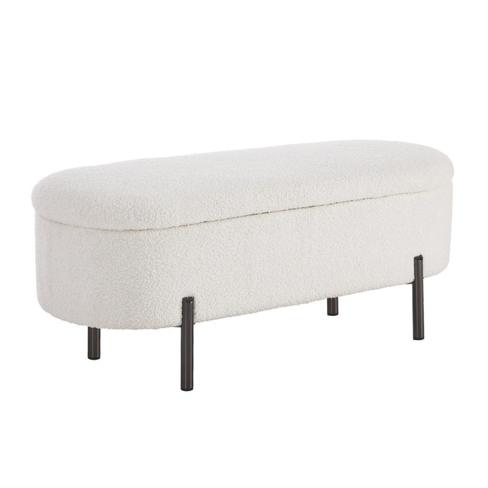 Julia Two in One Storage Ottoman and Seating Bench | Oval Shaped Modern Blanket Box Boucle or Linen