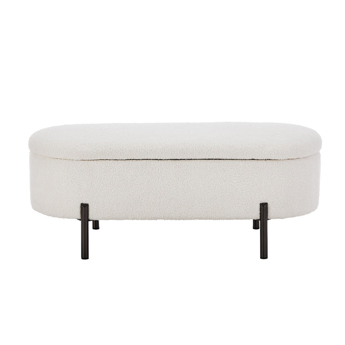 Julia Two in One Storage Ottoman and Seating Bench | Oval Shaped Modern Blanket Box Boucle or Linen