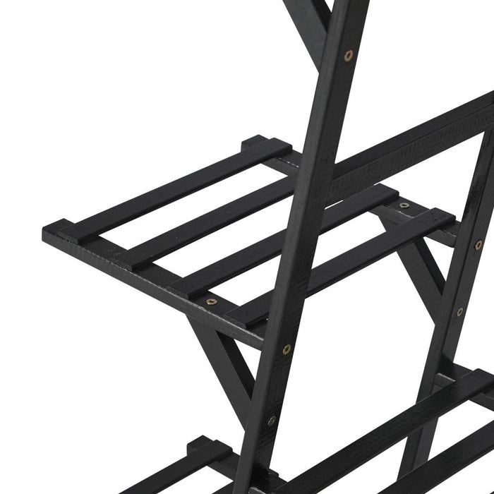 Natura 7 or 12 Tier Black Bamboo Plant Stand Tower | Multi Level Plant Flower Pot Shelf Rack Décor Stand