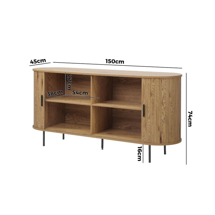 Eamus Retro Woodgrain Sideboard Buffet | Sliding Door Modern Retro Look Storage Buffet