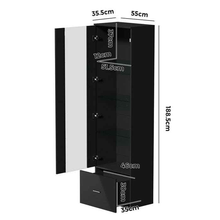 Starque LED Modern High Gloss Display Cabinet | 4 Tier Décor Drinks Storage Unit