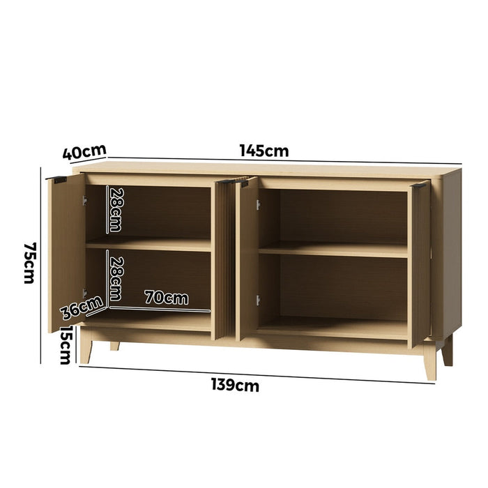 Alina Ripple Effect Modern 4 Drawer Buffet | Scandi Sideboard Storage Unit