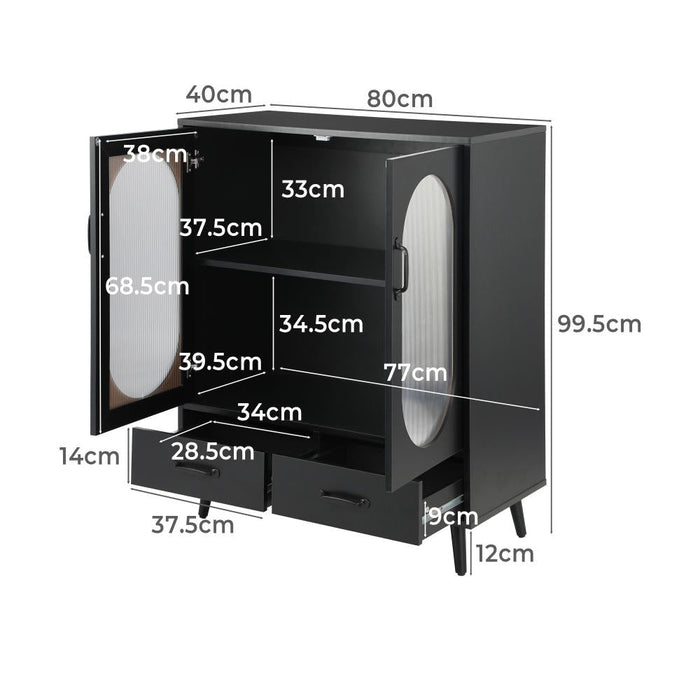 Noire Premio Black Sideboard Cabinet with Glass Doors and And Storage Shelves